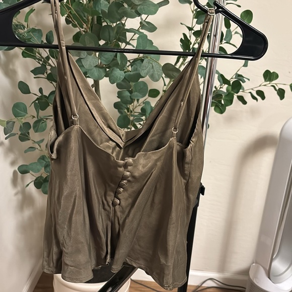 Olive green satin tank top *with tags - Picture 2 of 4